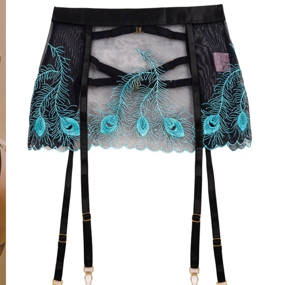 Black and Blue Embroidered Garter Belt NWT EMPRESS MIMI